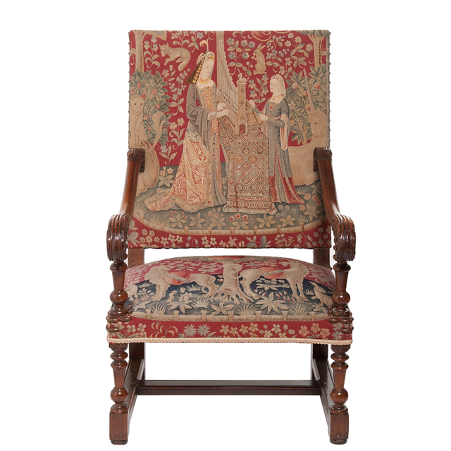 A Good Tapestry Upholstered Walnut Louis XIV Arm Chair