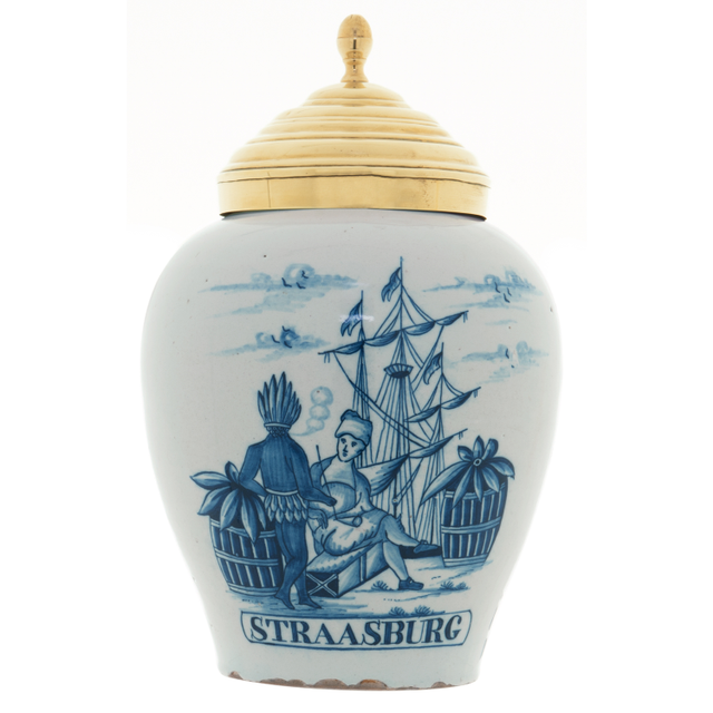 A Tobaccojar in Dutch Delftware 'Straatsburg'