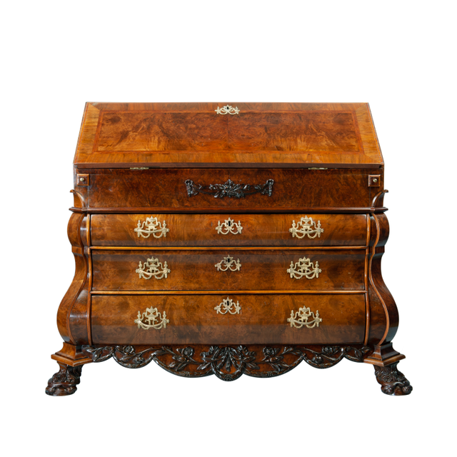18th Century Dutch Burr Walnut 'Bombe' Bureau