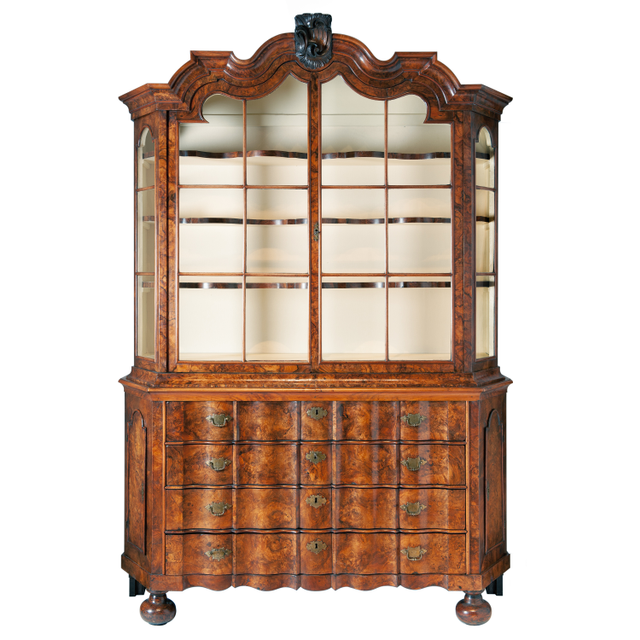 A Dutch Louis XV Burr-Walnut Display Cabinet