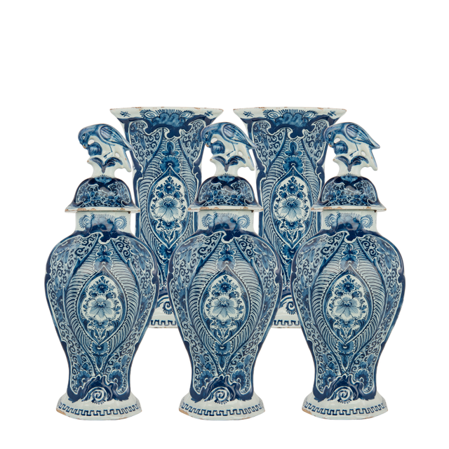 A 5-Piece Blue and White Dutch Delft Garniture
