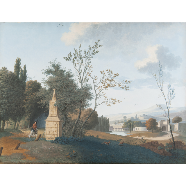 Josephus Augustus Knip - Gouache on Paper - Italian Landscape with Figures