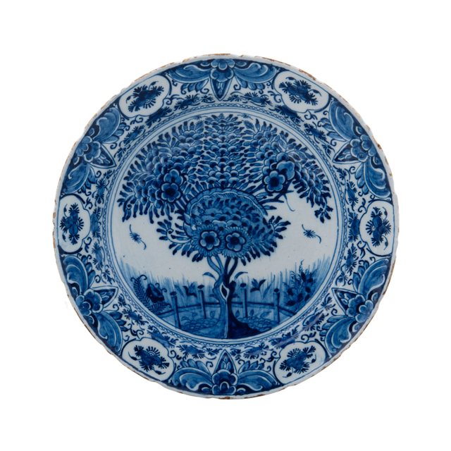 A So Called 'Tea Tree' Charger in Delft Earthenware