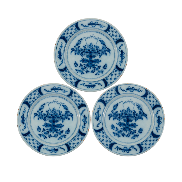 A Set of Three Dutch Delft Blue and White Dishes