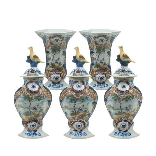 5-Piece Polychrome Small Dutch Delft Garniture