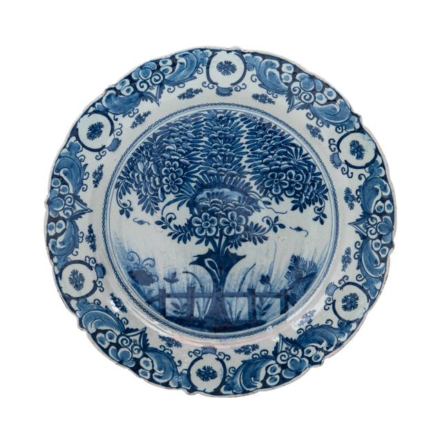 A So Called 'Tea Tree' Charger in Delft Earthenware