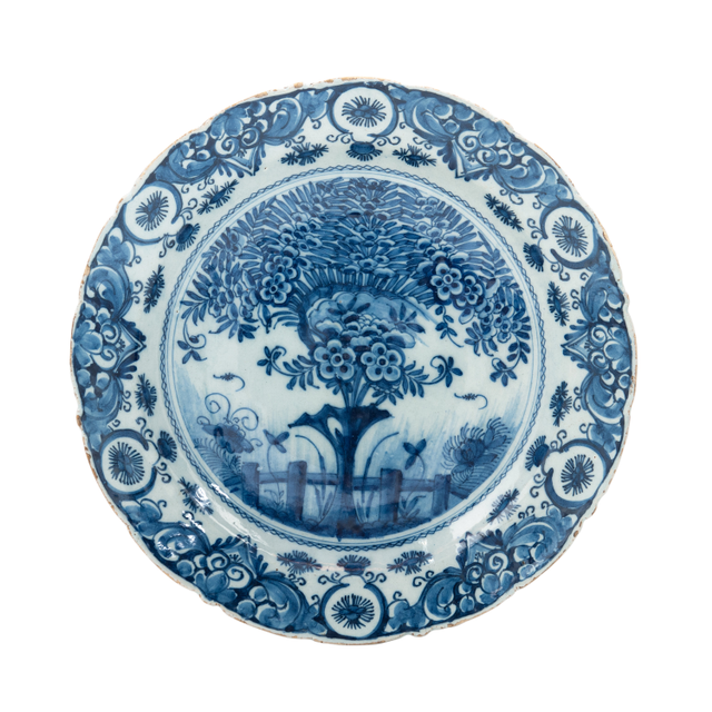 A So Called 'Tea Tree' Charger in Delft Earthenware