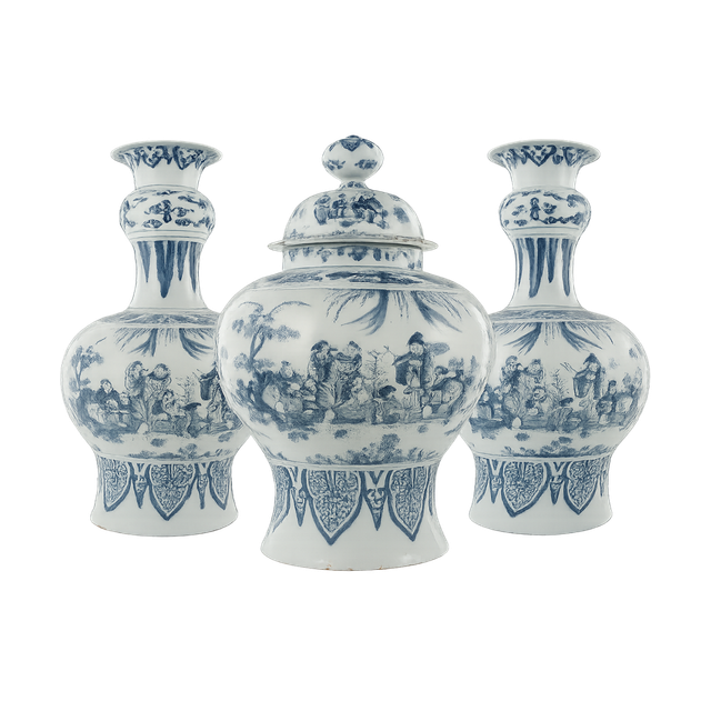 A Blue and White Three-Piece Mantel Garniture in Dutch Delftware