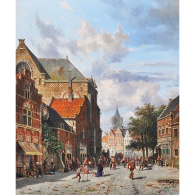 Bedrijvigheid in een Hollandse straat