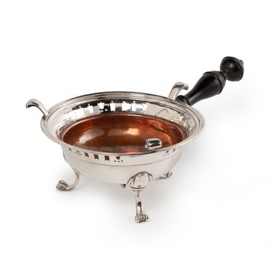 Silver brazier with ebony handle and copper bowl