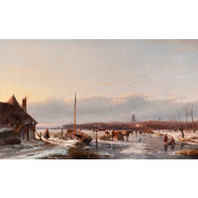 Skaters on the ice near Zaltbommel, The Netherlands