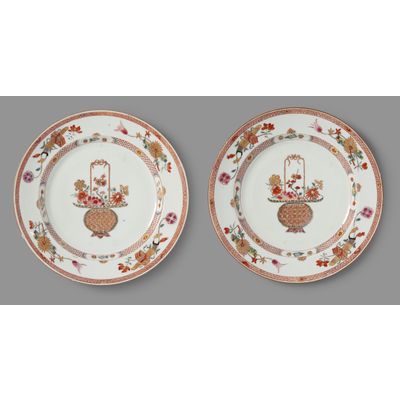 Pair of Famille-rose “Flower Basket” plates