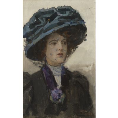 Elegant lady with blue hat