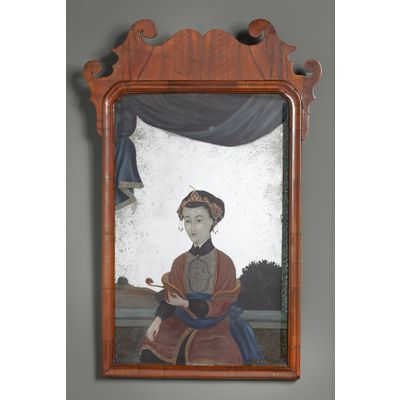 A George II Chinese export glass painted mirror