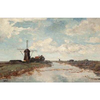 PAUL JOSEPH CONSTANTIN GABRIËL (1828 – 1903)- VIEW ON THE PROOSDIJER WINDMILL ON THE RIVER WINKEL NEAR ABCOUDE