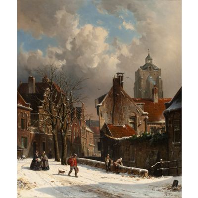ADRIANUS EVERSEN (1818-1897) – A SNOWY DUTCH STREET SCENE