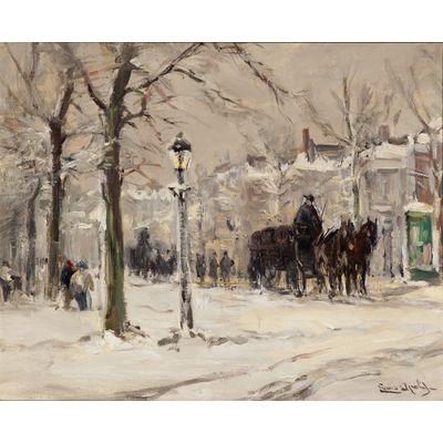 Horse carriage in snowy city