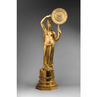 Pendule Franse, Clytia met zonnebloem, sculptuur C. Galle, Parijs, c. 1810