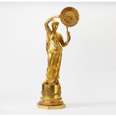 Illustrious designed French clock, gilt bronze by Claude Galle (1759-1815), Clytia and sunflower, H 92 cm, Empire 1810.