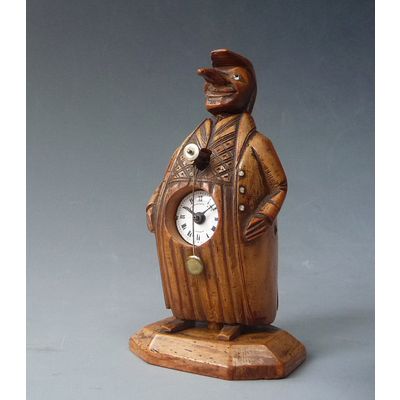 Zappler clock, wooden mascot figure, miniature clock, ‘Neuburger & Sohnen à Paris’,  circa 1880.