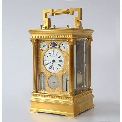 Een ingenieuze Franse petite sonnerie reisklok, gesigneerd Victorien Boseet, Parijs 1870-1880.