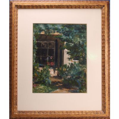 Gezicht op achterzijde huis met tuin.