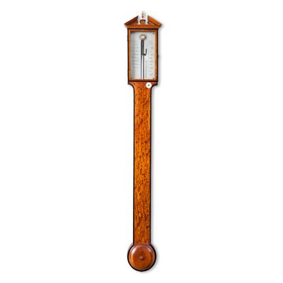 Een Engelse satijnhouten stickbarometer, James Long Royal Exchange, circa 1780