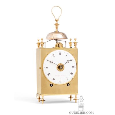 Een Franse messing Capucine reisklok met slagwerk en wekker, Ballif A Toulouse, circa 1800