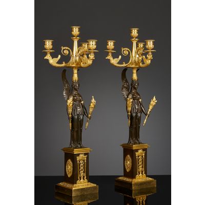 Pair of French Empire four-light candelabra