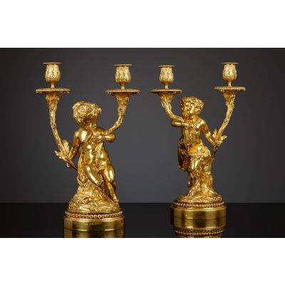Pair of French Louis XVI candelabra, after Clodion