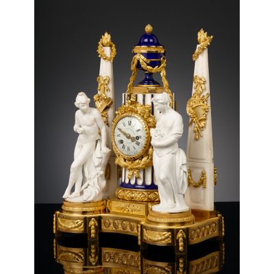French Louis XVI Pendule with biscuit and porcelaine de Sèvres