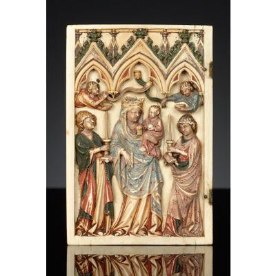 Linkerdeel van een Frans Gotiek Diptiek voorstellende de Verering van Maria