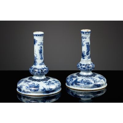 Pair of Delftware table candlesticks, ca. 1678-1686