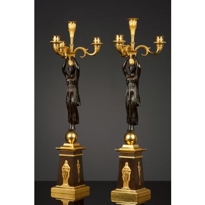 Pair of French Empire four-light candelabra