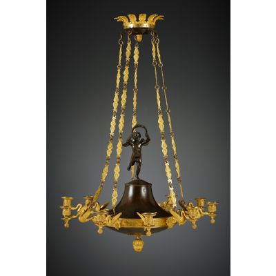 French Empire 10-light discus-shaped chandelier