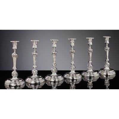 Six Silver Louis XVI Candlesticks, Amsterdam, Frederik Manicus I
