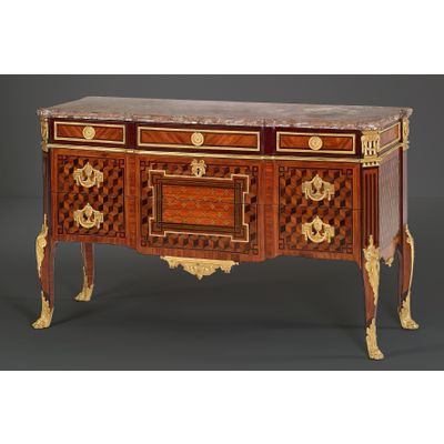 Royal French Louis XVI Parquetry Commode, stamped: Mewesen