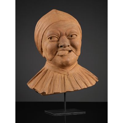 Vlaamse Terracotta Buste van een Vrouw met Schandmasker
