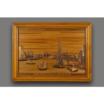 French marqueterie de paille tableau; view of Haarlem