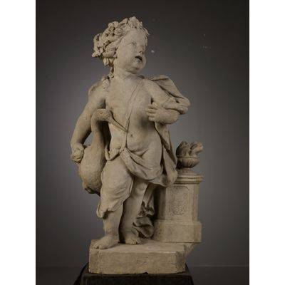 Hollands Louis XIV Zandstenen Tuinbeeld van een Putto