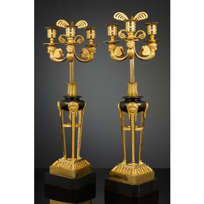 Pair of French Empire three-light Candelabras