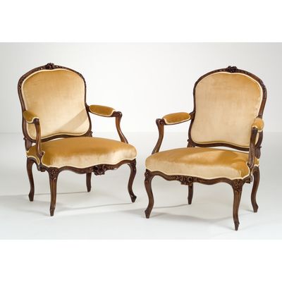 Paar Franse Louis XV Fauteuils à la Reine
