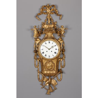 Large Dutch Louis XVI wooden cartel clock