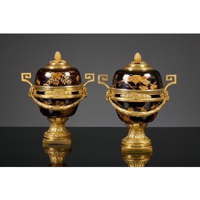 Pair of French mounted Louis XVI potpourri containers