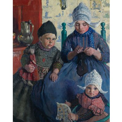 Drie kinderen in Volendamse klederdracht