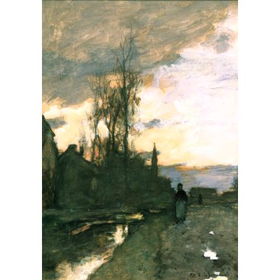 Pad langs een vaart te Noorden bij zonsondergang