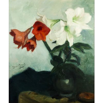 Petrus Theodorus (Piet) van Wijngaerdt, 'Roode en Witte Amaryllis', olieverf op doek, ca. 1925