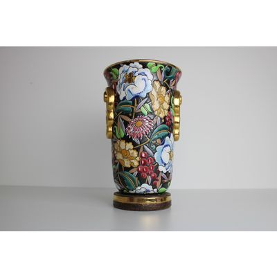 Raymond Chevalier voor Boch Freres Keramis, kleurrijke vaas decor Mikado.