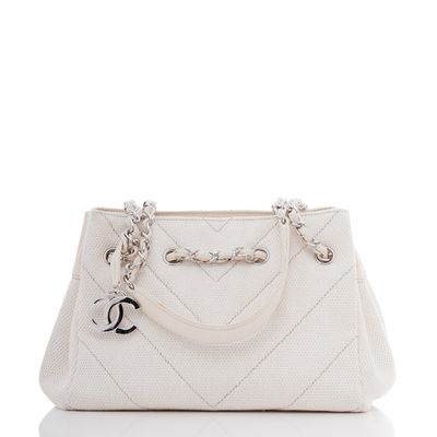 Chanel White Canvas Bowling Bag