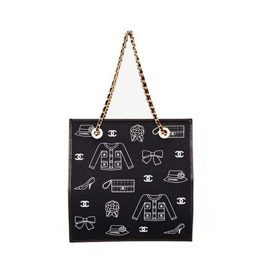 Chanel Black Canvas Symbol Print  Shoulder Bag